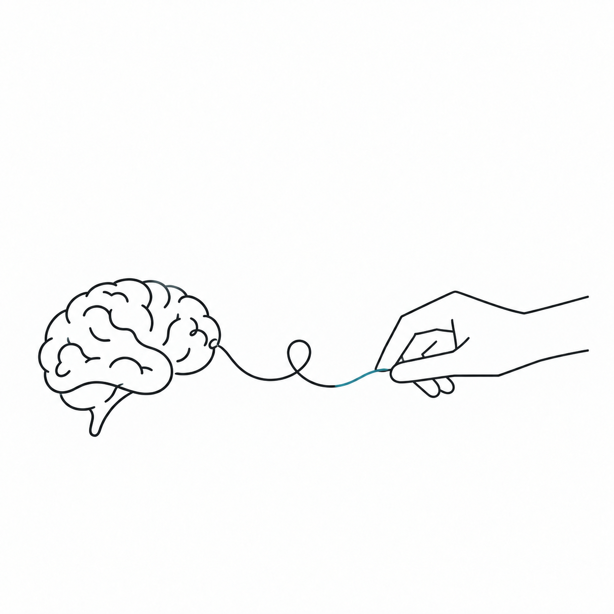 Mano che segue il filo di un cervello stilizzato